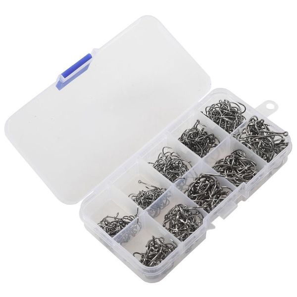

500pcs fish jig hooks with hole fishing tackle box 10 sizes carbon steel accessories