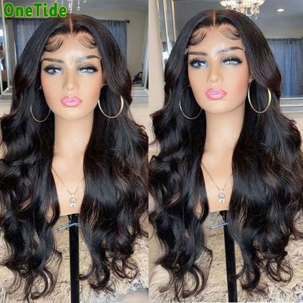 

lace wigs onetide wholesale pre plucked body wave front with baby hair brazilian human 4x4 closure for women, Black;brown