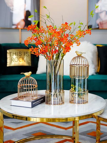 

vases modern creative metal glass birds flowers vase home decor crafts room decoration objects parlor office birdcage ornaments