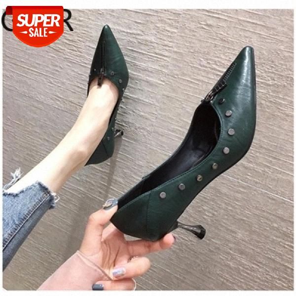 

women fashion pointed toe green slip on stiletto heels for party lady cool black office heel shoes zapatos dama a6528 #io1q