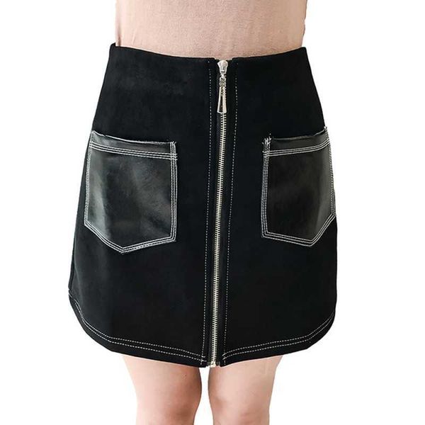 

fashion suede skirt summer saias high waist a word oblique zipper mini elegant jupe female faldas 210601, Black