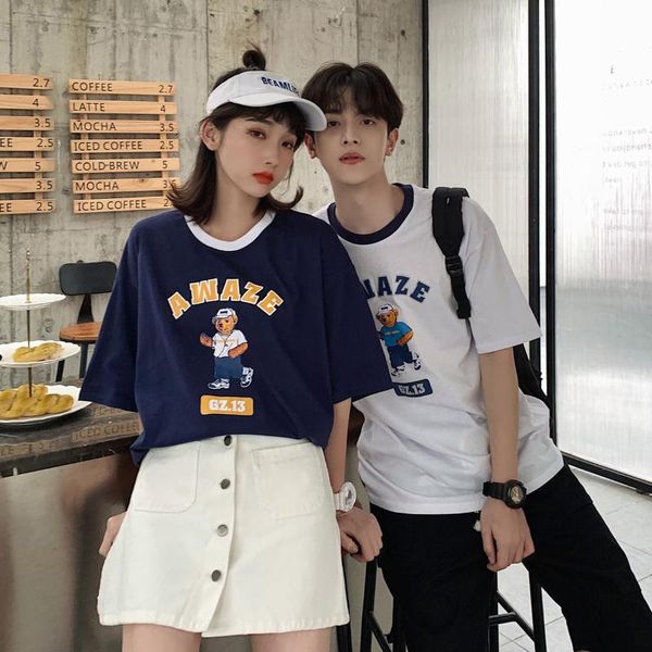 

cartoon printed casual loose oversized korean style 2021 summer short sleeve plus size women female t-shirts for girls women's t-shirt, White
