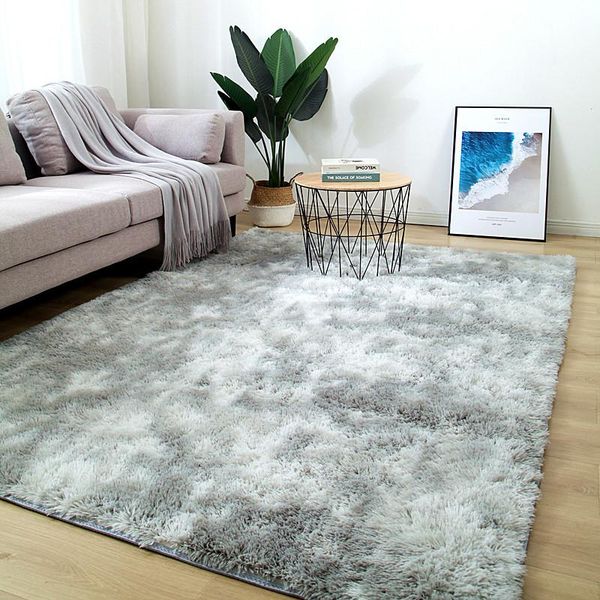 

carpets bedroom plush rug living room coffee table rectangular thick carpet nordic thickened tie-dyed silk wool decoration