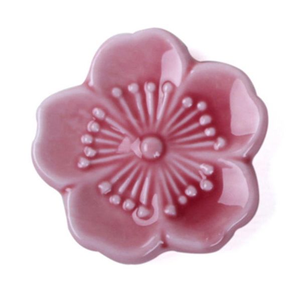 

5pcs ceramic chopsticks rest japanese style sakura stand flower design rack holder (white)