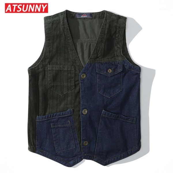 

men's jackets atsunny v-neck vest outdoor camping hiking coat women anti-wear fishing hunting garden work clothes denim stitching waist, Black;brown