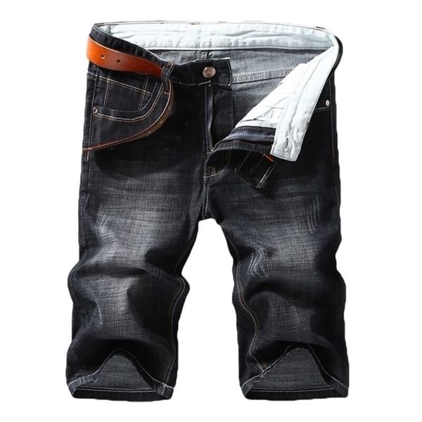 

men denim shorts summer new style thin section elastic force slim fit short jeans male brand clothing black blue 210330, White;black
