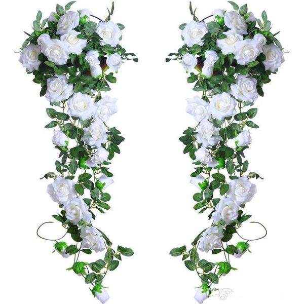 

6.5ft artificial rose vine silk flower garland hanging baskets rattan home outdoor wedding arch garden wall decor decorative flowers & wreat