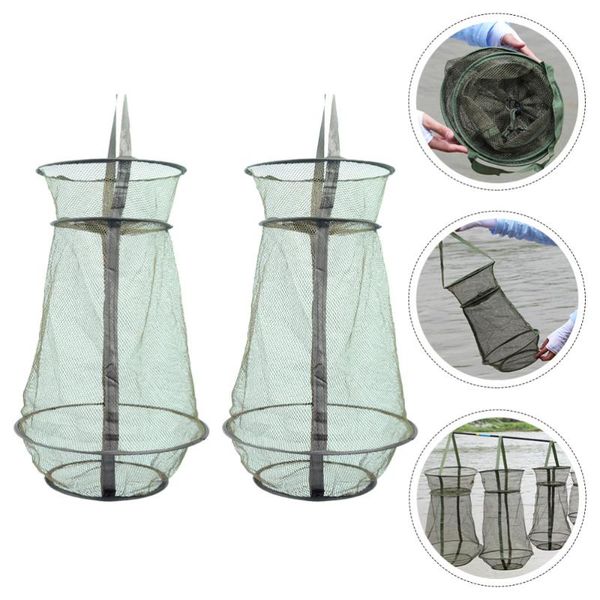 

fishing accessories 2pcs net fish trap collapsible cage durable mesh