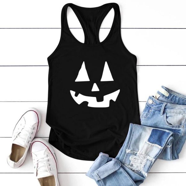

women's tanks & camis 2021 halloween pumpkin smile printed tank women sleeveless summer vest female graphic crew neck for tee, White