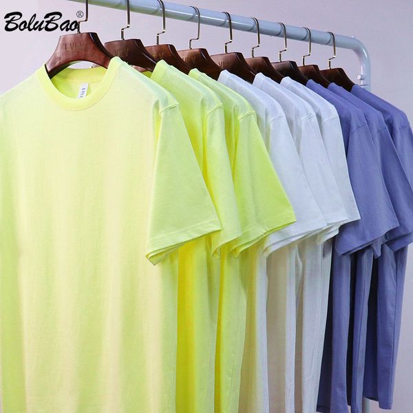 

bolubao summer solid t-shirt men fashion brand men trend short sleeve t shirt cotton casual tee shirts male 210518, White;black