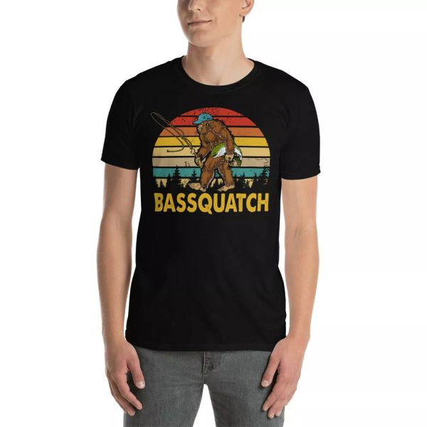 

vintage retro bassquatch bigfoot cool fishing lover gifts t-shirt, White;black