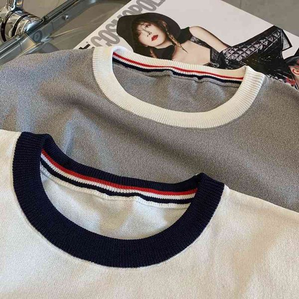 

tb color blocking short sleeve large t-shirt summer new men's and women's ice silk round neck t-shirt lovers casual shirt, White