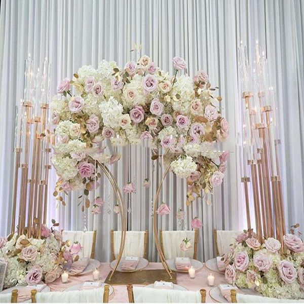 

party decoration 10pcs)wedding decorative flowers gold eound round metal arch centerpiece yudao84