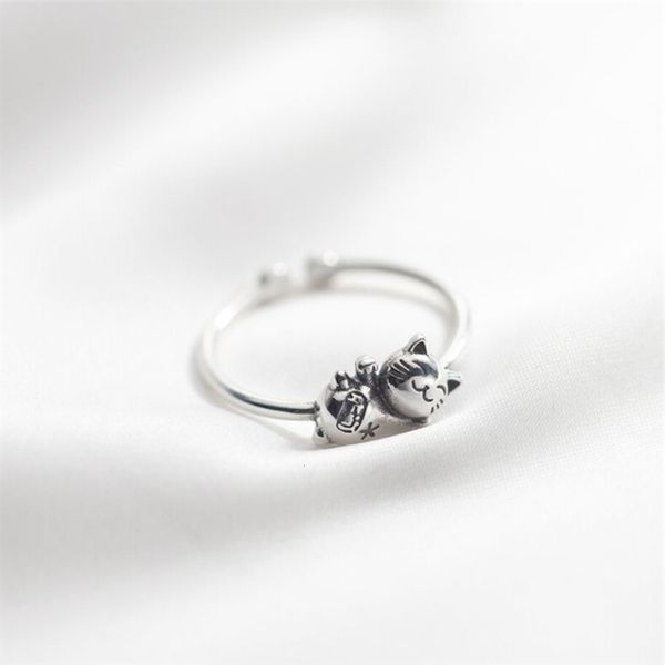 

zool geheugen vintage thai zilveren kat zoete 925 sterling zilver vrouwelijke resizable opening ringen sri1013, Slivery;golden