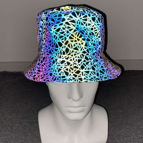 

stingy brim hats autumn and winter rainbow color reflective fisherman's light sunshade hip hop night fishing hat, Blue;gray