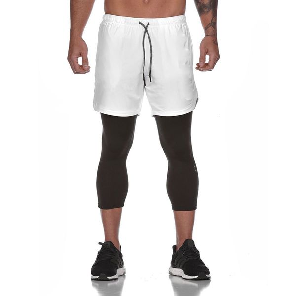 

joggers sweatpants men 2 in 1 skinny shorts/leggings double layer sportswear male gyms fitness built-in pocket track pants, Black