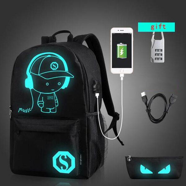 

backpack men women 2021 external usb charge lapfashion noctilucent cartoon school bag teenagers anti-theft