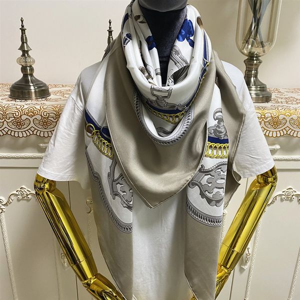 

new style women's square scarf scarves good quality 100% twill silk material pint letters horse pattern size 130cm - 130cm, Blue;gray