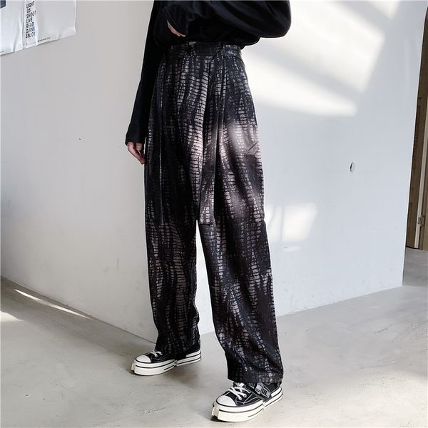 

male vintage loose harem trousers stage fashion show clothing men tie-dye gradient casual wide leg pants, Black