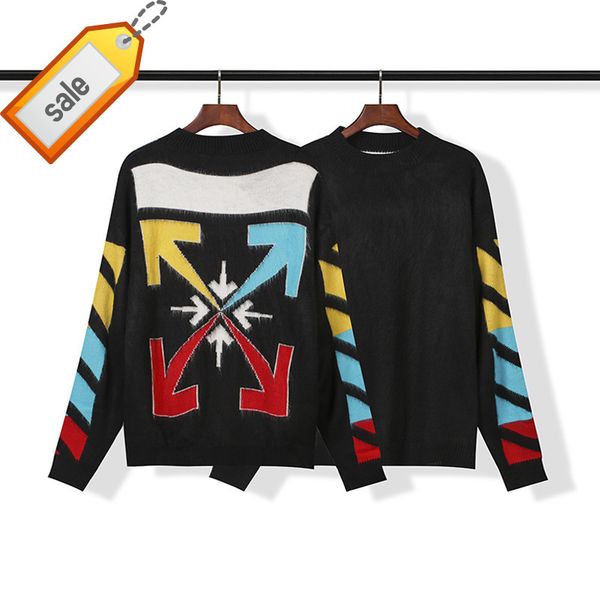 

off- high version quality correct wh@e mahai dark grey wool knitted sweater for men and women, White;black