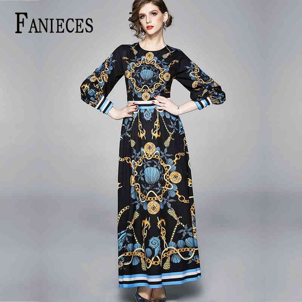 

luxurious spring summer fall women runway fashion baroque print long sleeve dress office party casual maxi dresses ropa mujer 210520, Black;gray