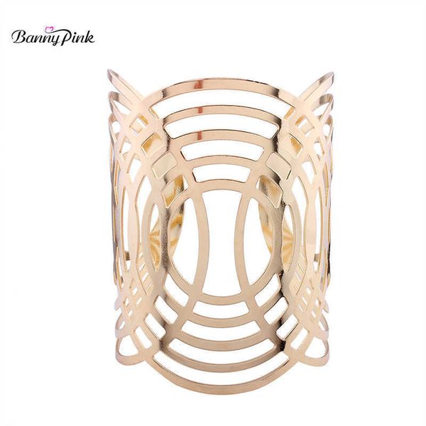 

banny pink chunky alloy hollow geo channel setting bangle bracelet for women big metal bangle fashion hand jewelry pulsears q0719, Black