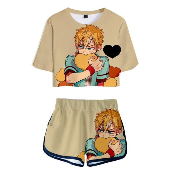 

harajuku anime toilet-bound hanako-kun 2 piece set women shorts suit tshirt summer fashion shirt and casual clothes women's tracksuits, Gray