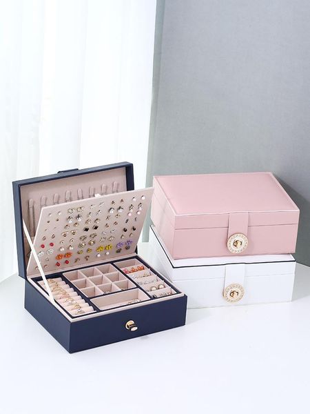 

jewelry pouches, bags high-end european large-capacity multilayer box earrings necklaces ring display storage, Pink;blue