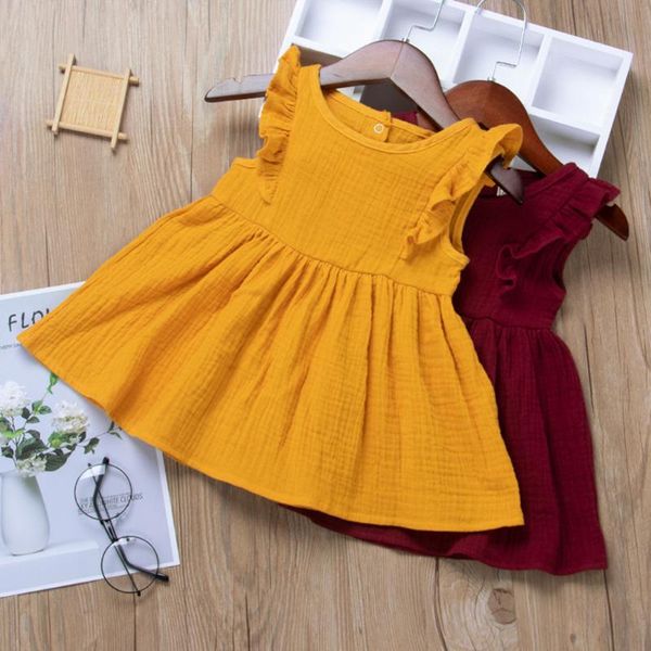 

girl's dresses summer toddler baby girls dress ruffles sleeve solid print princess girl clothes costume ropa bebes 2021, Red;yellow