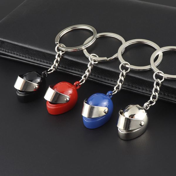 

colorful motorcycle helmet key chain locomotive enthusiast gift keychain, Silver