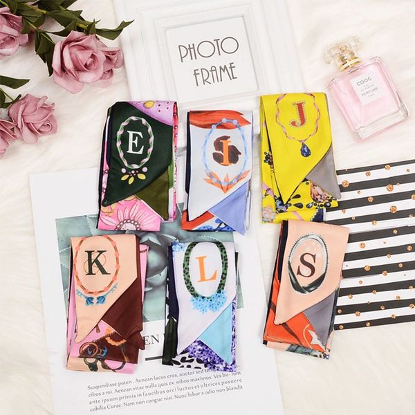 

scarfs designer letter floral silk scarf new design headband for women fashion print head scarf long handle bag scarf scarves wraps i0eg, Blue;gray