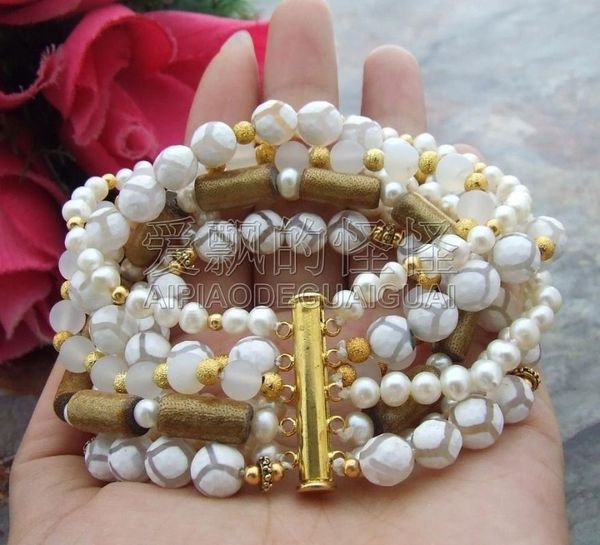 

women's 8" 7 strands pearl golden coral crystal bracelet beaded,, Black