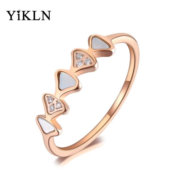 Anelli nuziali Yikln Titanio in acciaio inossidabile anello geometrico guscio geometrico Mosaico alla moda Mosaico CZ Crystal Rose Gold Gioielli per donne YR19086