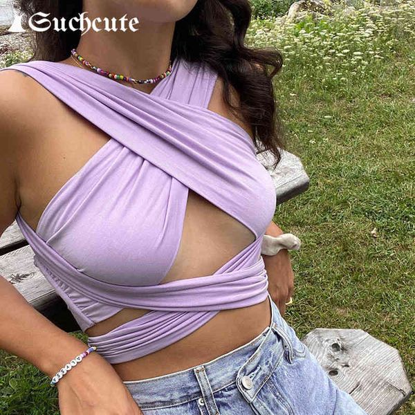 

women's tanks & camis hollow out tank for women streetwear korean fashion style cross bandage crop 2000s aesthetics tzv5, White