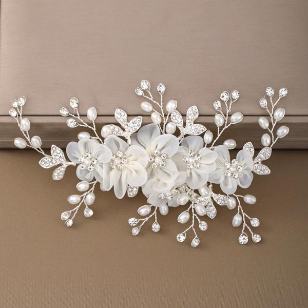 

hair clips & barrettes wedding white flower hairpins headdress combs for bride rhinestones women bridal tiaras jewellery, Golden;silver