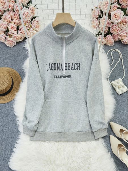 

plus letter graphic half zip drop shoulder sweatshirt u4nf#, Black