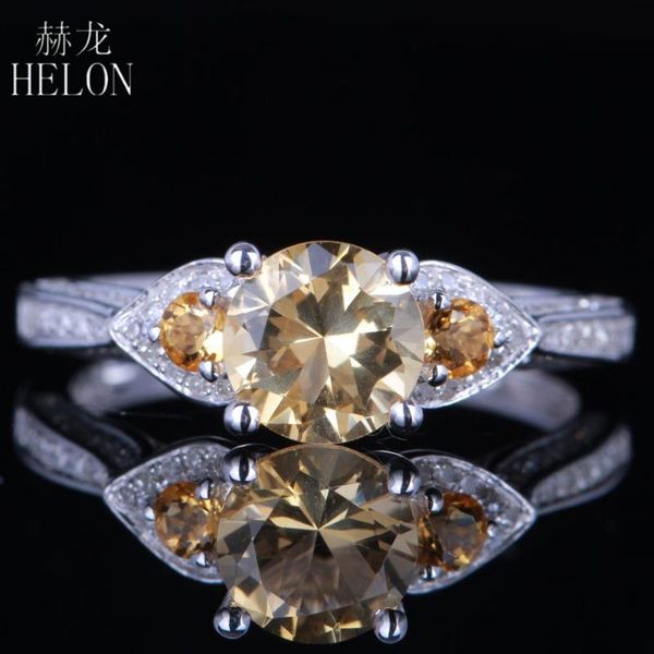 

cluster rings helon solid 14k white gold flawless round 6mm &2.4mm genuine citrine diamond engagement wedding women fine jewelry gemstone ri, Golden;silver