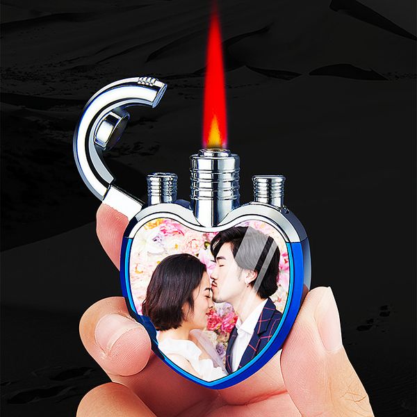 Новый забавный ветрозащитный компактный сердечный факел светлый реактивный бутан газ надувной зажигалка творческие сигареты светлые гаджеты для человека курить