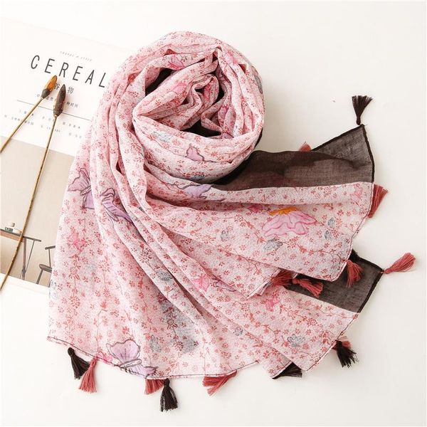 

scarves spring brand design scarf female hijab retro floral print thin light cotton shawls large size headwear women beach cover up, Blue;gray