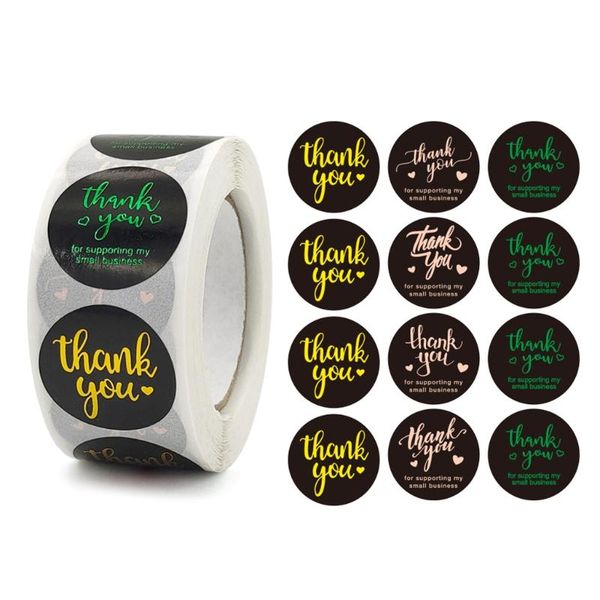 

gift wrap 500pcs/roll sealing thank you label stickers, color bronzing mailing stickers for baking biscuit box decoration