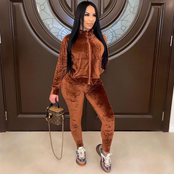 

women's two piece pants hirigin velvet tracksuit drawstring zipper hoodie and jogger set sweatpants women 2 fashion suit fall winter cl, White