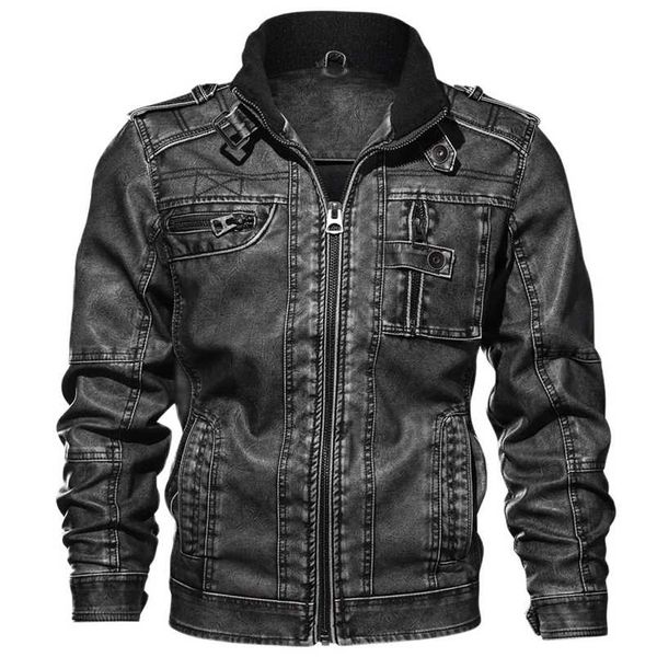 Jaquetas de couro masculinas de alta qualidade Jaquetas de motocicleta masculinas com gola e bolsos com zíper Casacos de PU Motociclista Faux Fashion Outerwear M-8XL 211111