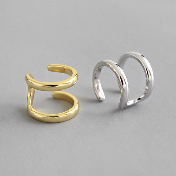 

clip-on & screw back 100% 925 sterling silver clip earrings for women gold geometric earring double layer on ear cuff