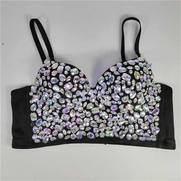 

female beaded camisole bright diamond luxury fashion backless crop bustier bra night club party tank y763 women's tanks & cami, White