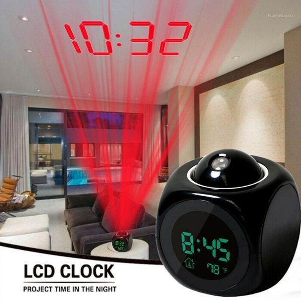 

desk & table clocks projection alarm clock creative attention digital weather lcd snooze bell display backlight led projector home timer1