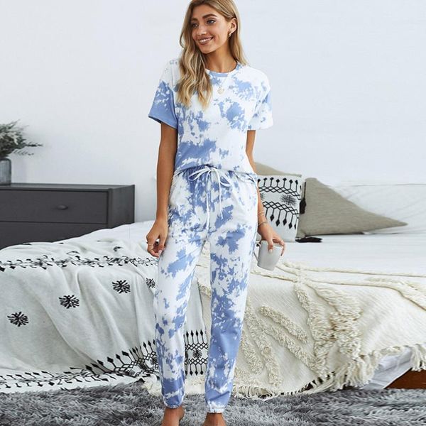 

women pullover outfits oversize 2 piece suits 2021 short sleeve printed tie dye set sports home wear ladies loose tracksuit women's two, White