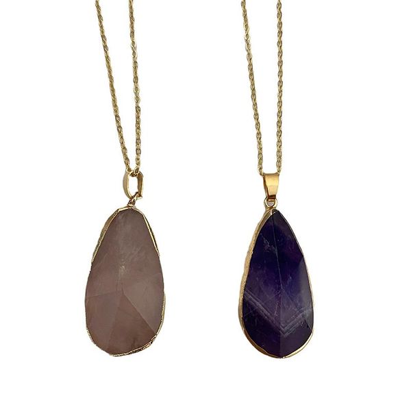 

pendant necklaces teardrop pear shaped stone women necklace facted drop raw quartz dangle jewelry goldtone plating, Silver