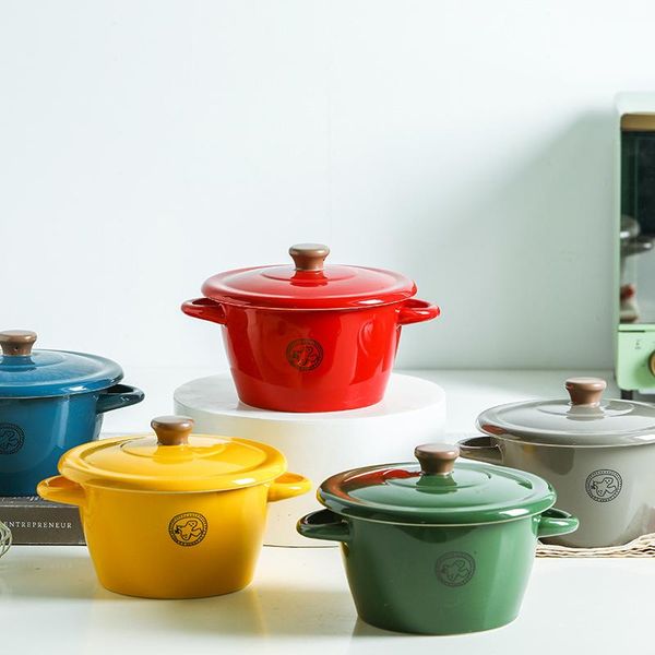 

ceramic bowl tableware ramen colorful instant noodle soup household handle with lid bowls