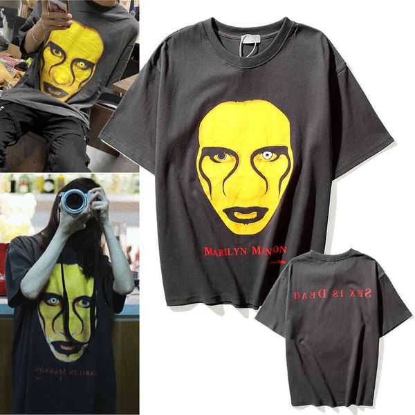 

summer marilyn manson thin men's creative fun pullover short sleeve youth fashion collar men's t-shirt, White