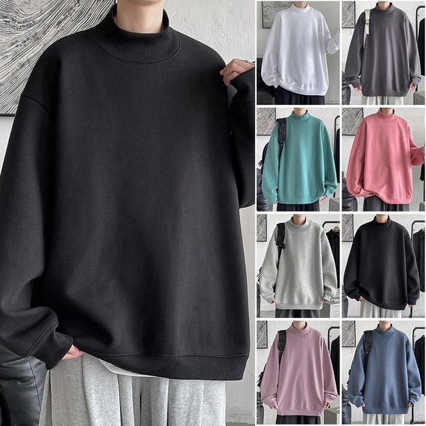 

men's hoodies & sweatshirts korean fashion sweater autumn solid color casual street wear high neck plush thickened, Black